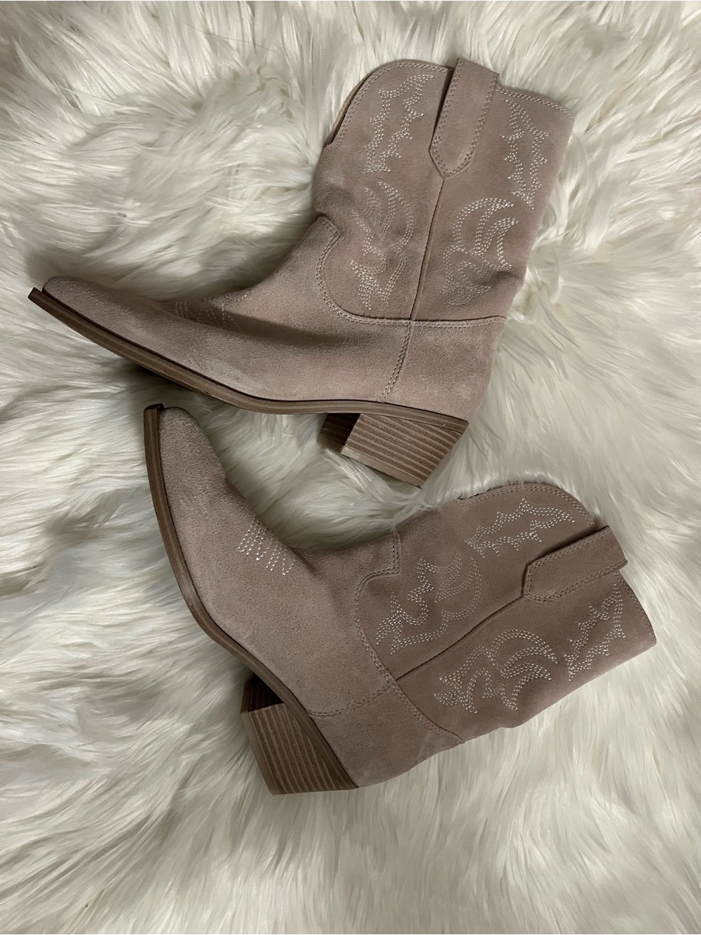 Nine West Suede Western Ankle Boots in Taupe